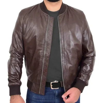 A-2 Brown Bomber Leather Jacket For Men-Front