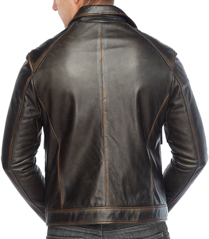 Men's Cafe Racer Distressed Leather Jacket