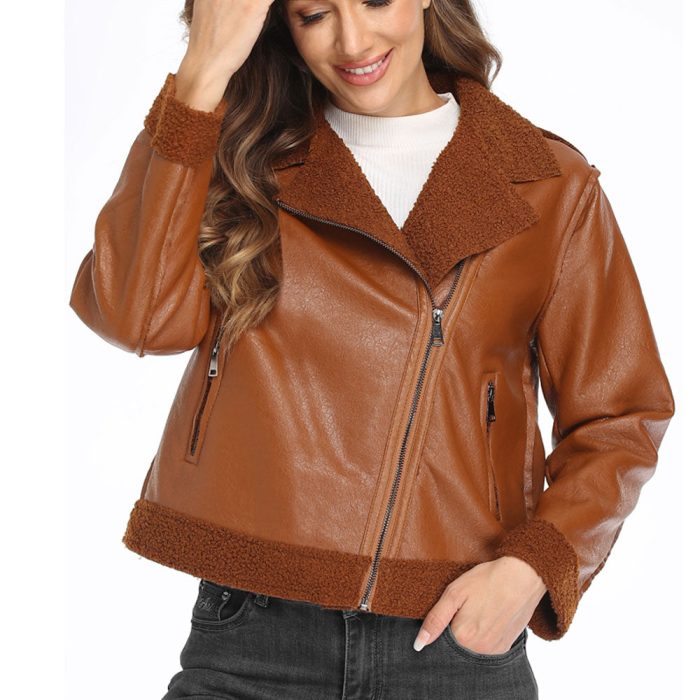 Brown Shearling Leather Jacket for Women
