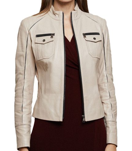 Double Pocket Women's Genuine Leather Jacket