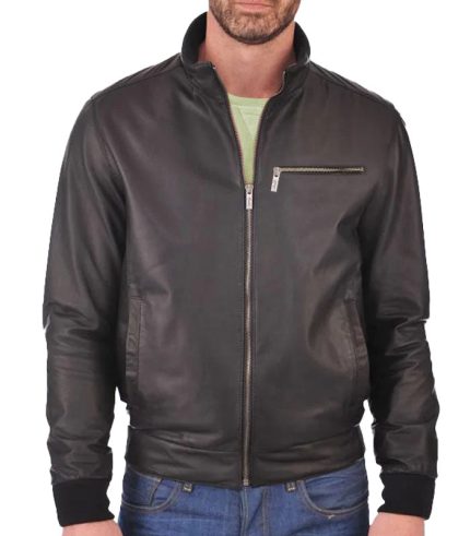 Men's Genuine Leather Brown Bomber Jacket