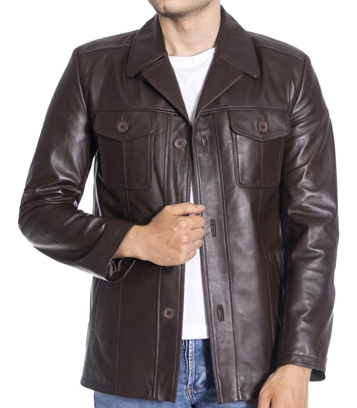 Brown Genuine Men's Leather Blazer
