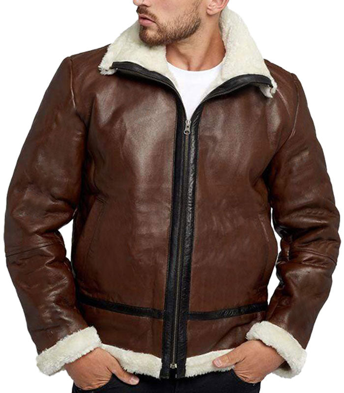 Men's Brown Leather Faux Fur Jacket