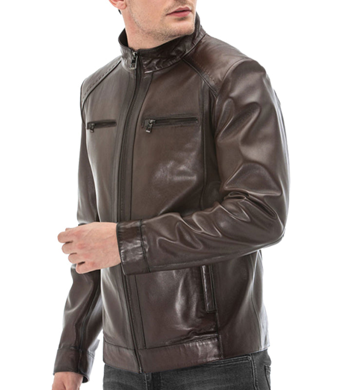 Men's Sleek Brown Real Leather Jacket