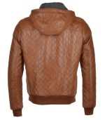 Brown Detachable Hood Leather Quilted Jacket