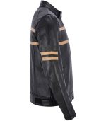 Men's Black Motorcycle Leather Striped Jacket