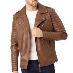Men's Brown Leather Quilted Jacket