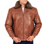Shearling Collar Leather Jacket for Men's