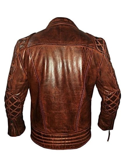Men's Diamond Quilted Brown Biker Leather Jacket