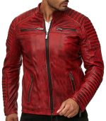 Men's Distressed Quilted Red Motorcycle Jacket