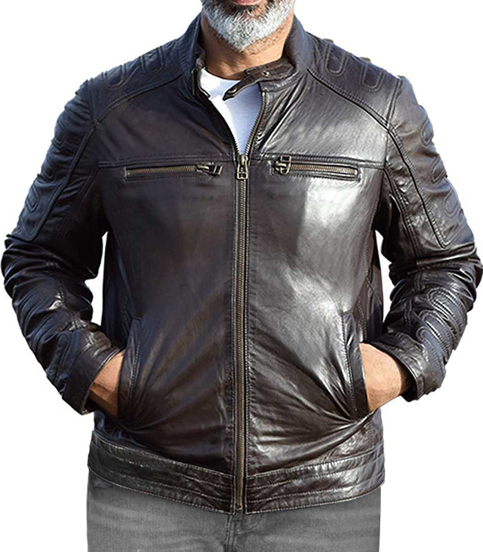 Men's Quilted Riding Leather Jacket