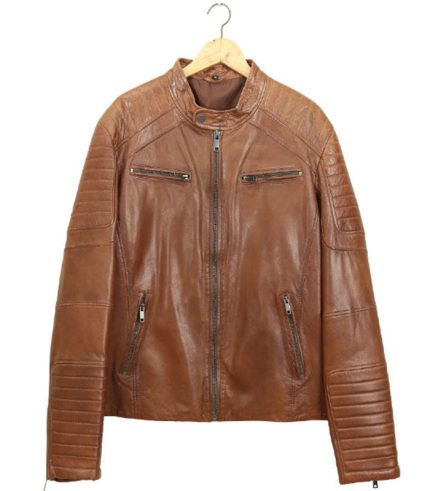 Men's Quilted Brown Moto Leather Jacket