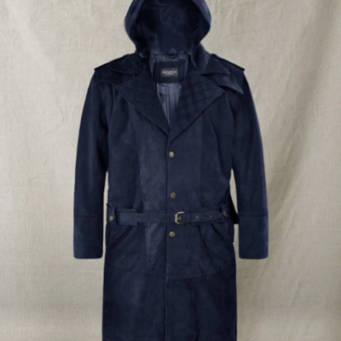 Assassin's Creed Blue Leather Trench Coat
