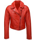 Women's Red Leather Cropped Jacket