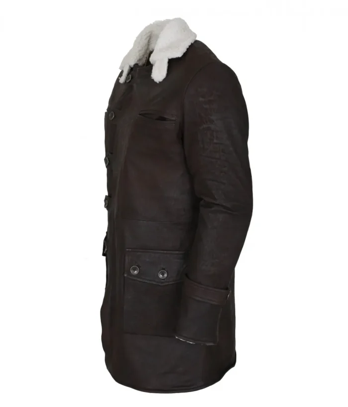 Bane Hooded Fur Brown Leather Coat