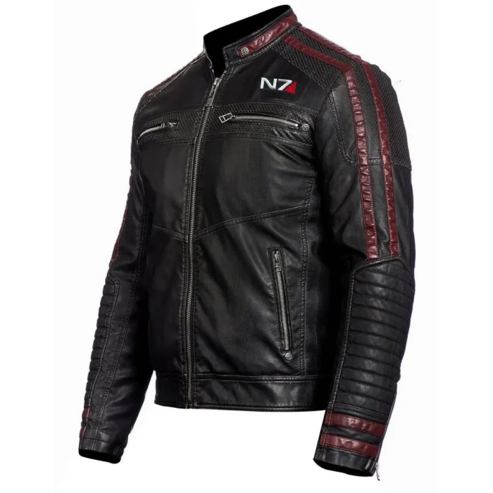 N7 Street Fighter Moto Black Biker Leather Jacket-Side View